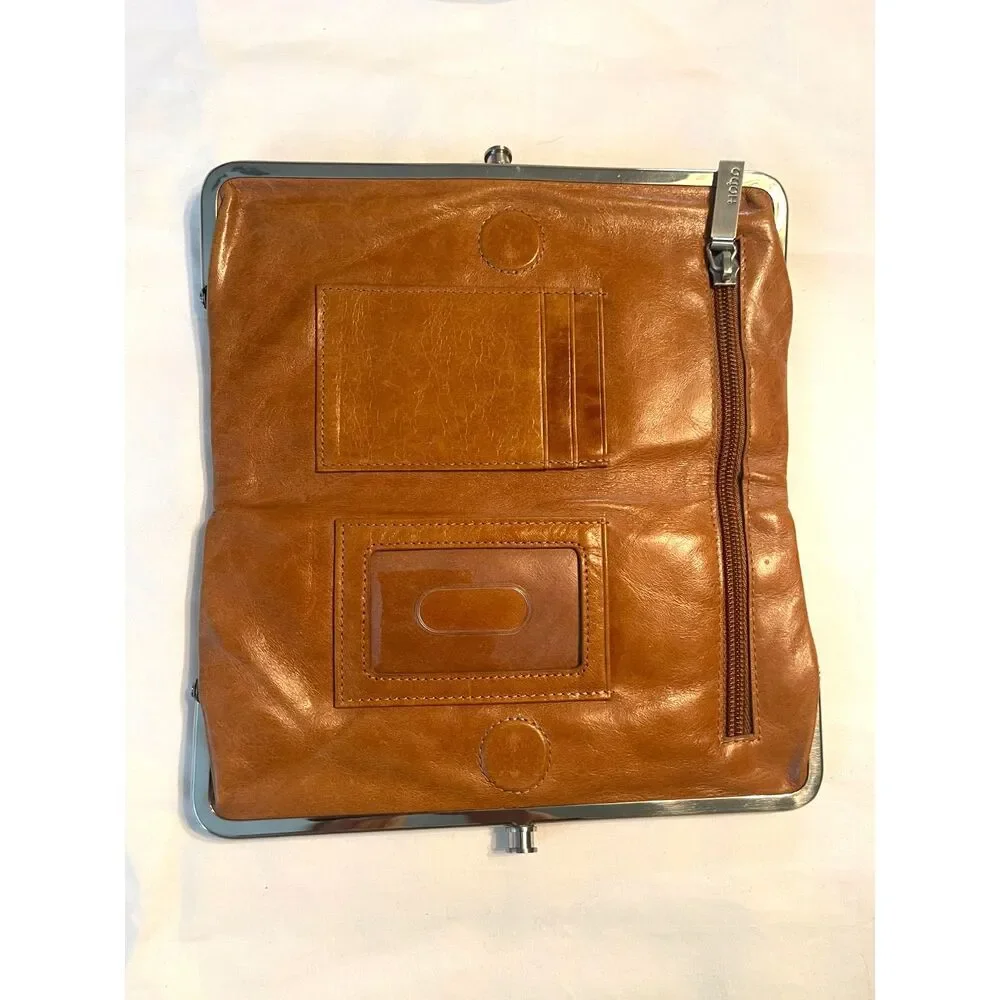 HOBO International Lauren Leather Double Kiss Locks Frame Clutch Wallet Vintage